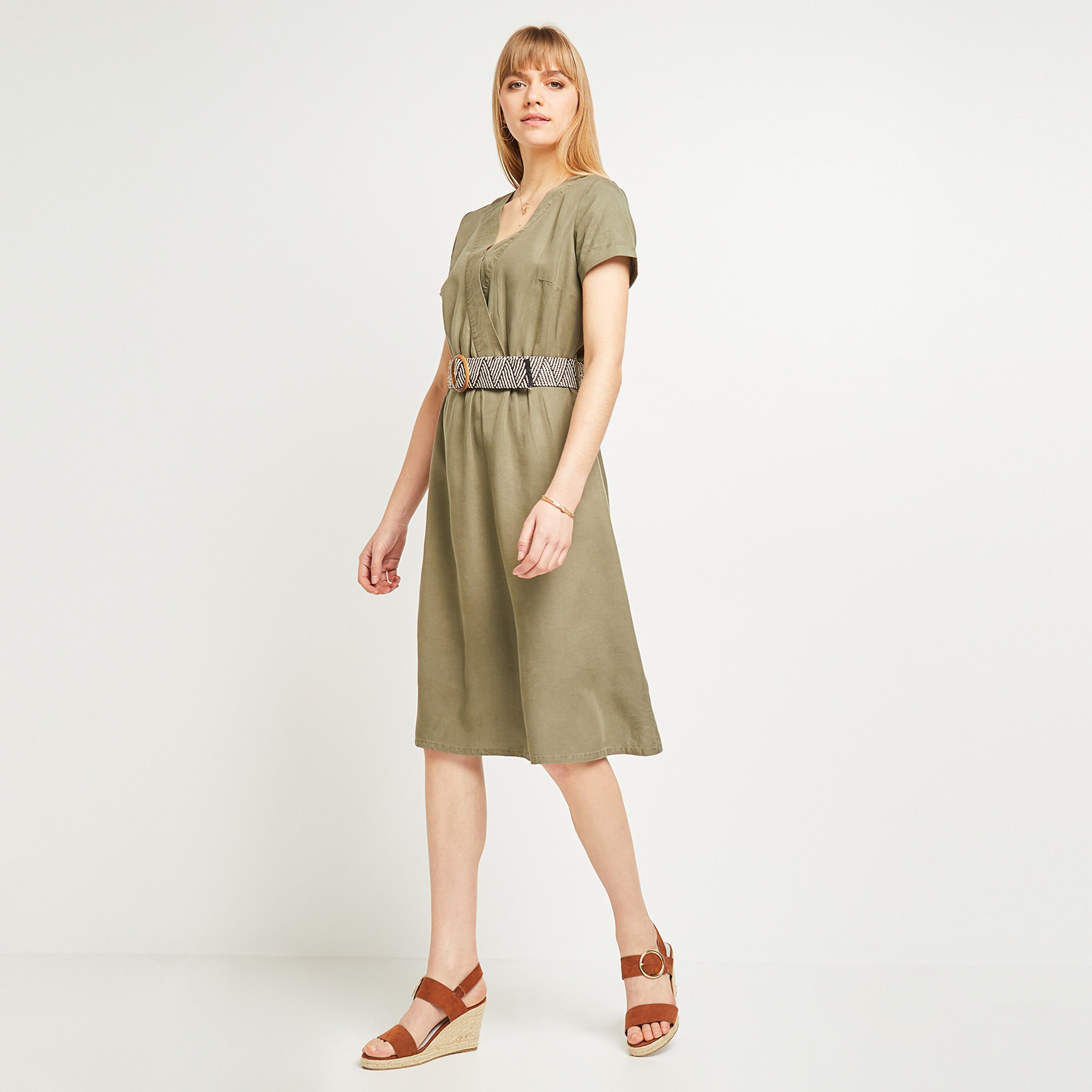 Robe ceinturée femme - KAKI
