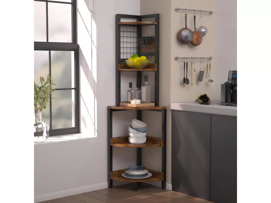 Etagère d'angle, 5 cases, Étagère Polyvalente pour Présentoir, Porte-Plante pour Salon, Meuble de Rangement, 30x30x150cm