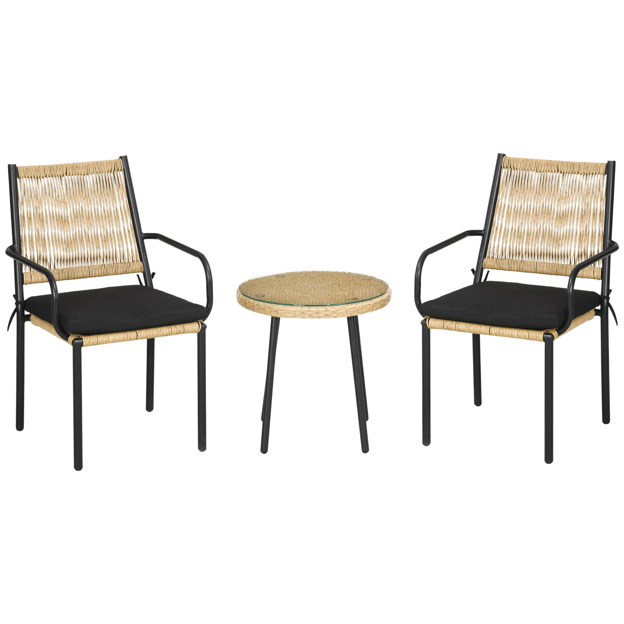 Outsunny Rattan Bistro-Set mit 2 Stühlen schwarz, natur 55L x 62B x 90H cm