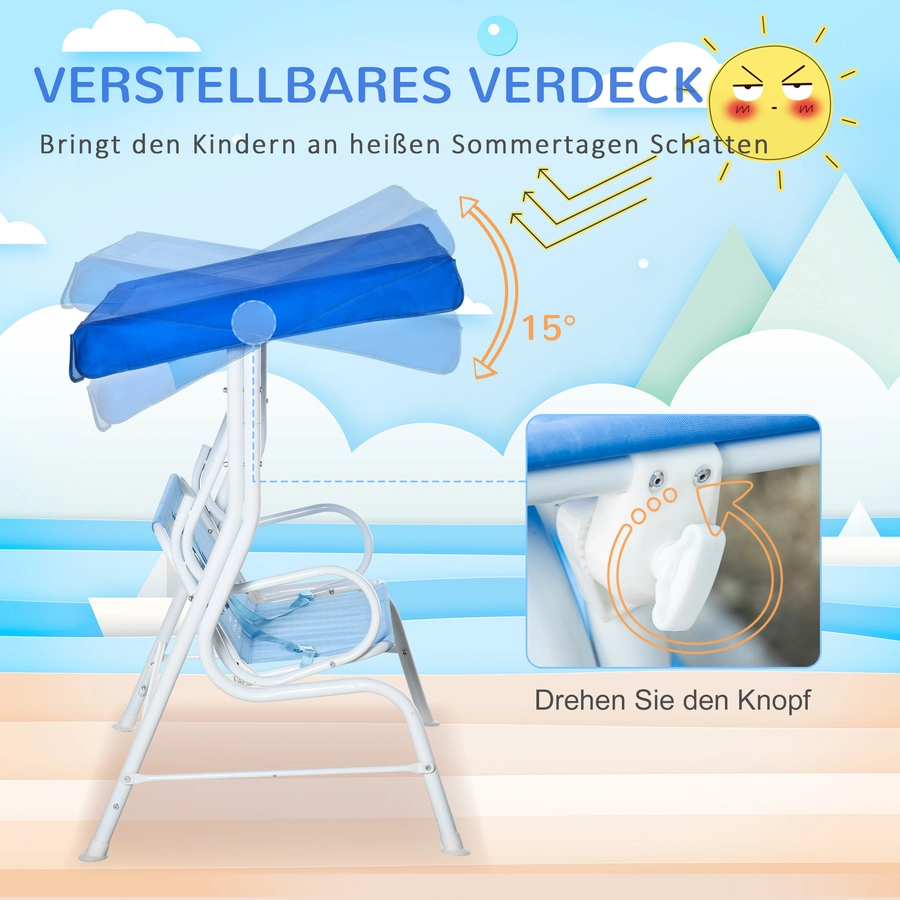Outsunny Kinder Hollywoodschaukel mit dem winkelverstellbaren Verdeck blau