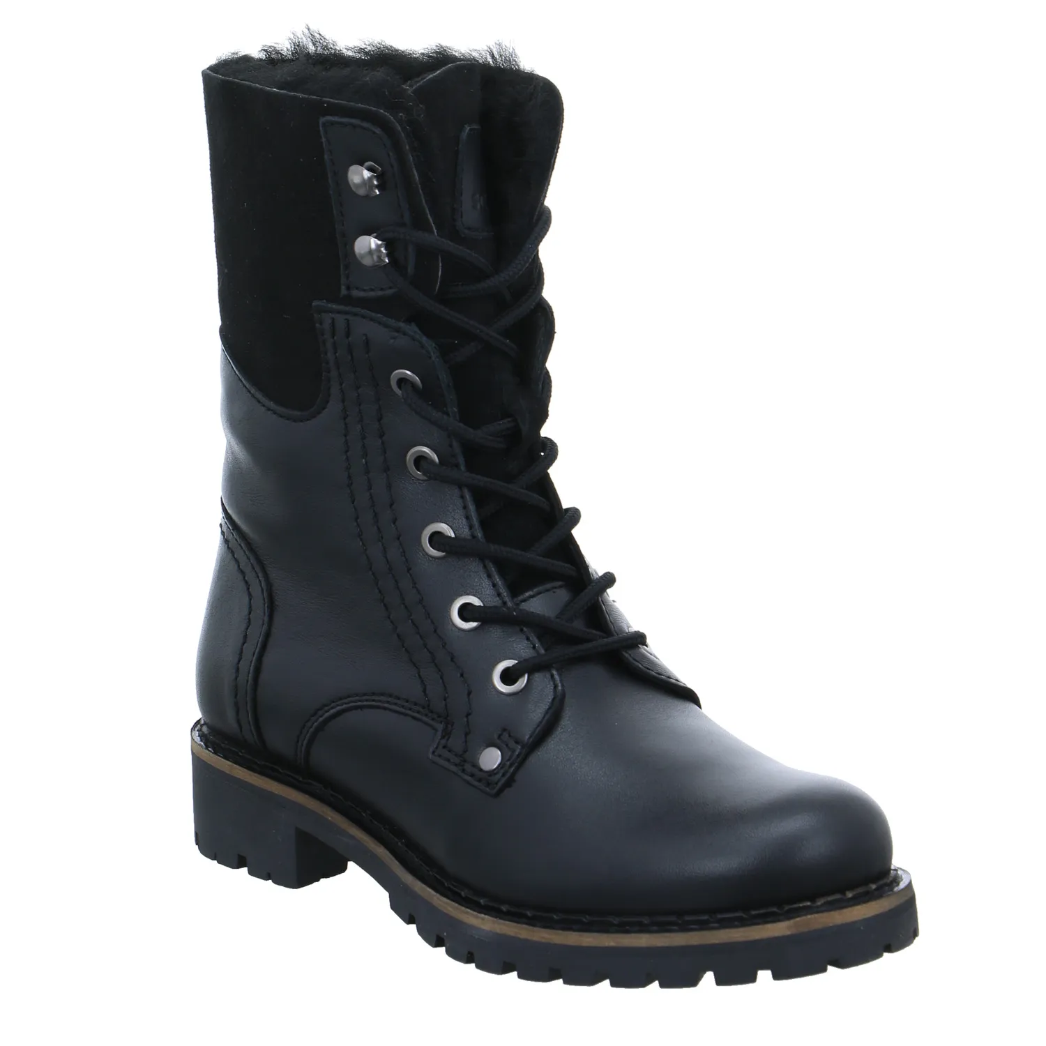 SCHUHENGEL Boot Schwarz Leder  mit Woll- & Lammfellfutter