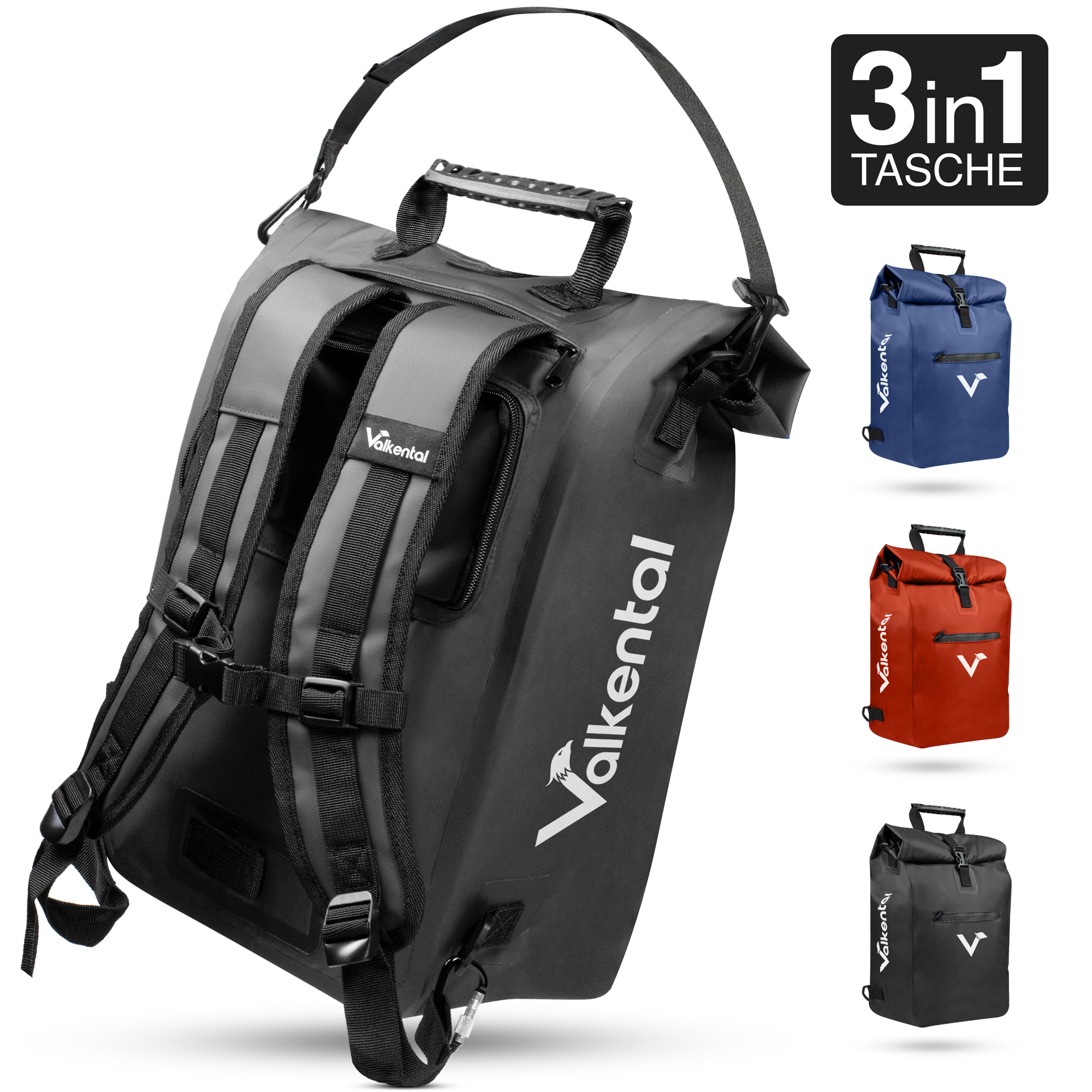Valkental ValkOne 3-in-1 Fahrradtasche 25 Liter schwarz