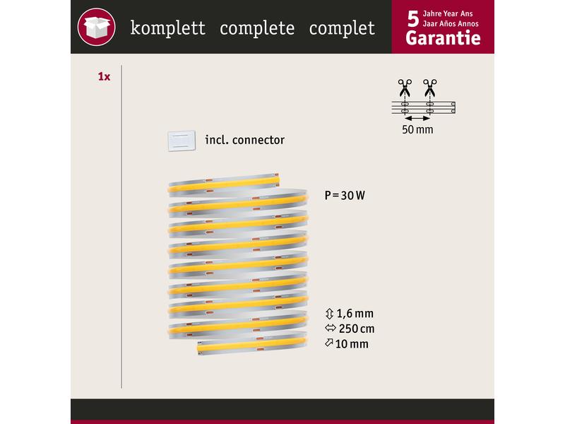 Paulmann LED-Stripe MaxLED 1000 Einzelstripe COB, 2700K, 2. LED Streifen Full-Line COB Basisset