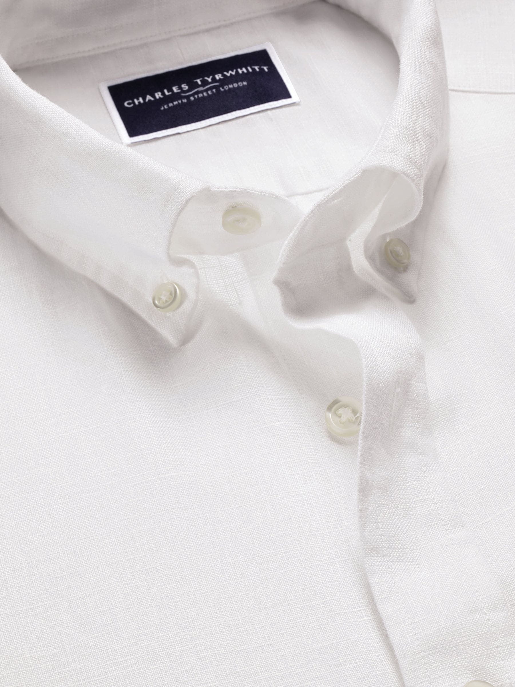 Wit - Charles Tyrwhitt Slim Fit Plain Button Down Pure 100% Linen Shirt