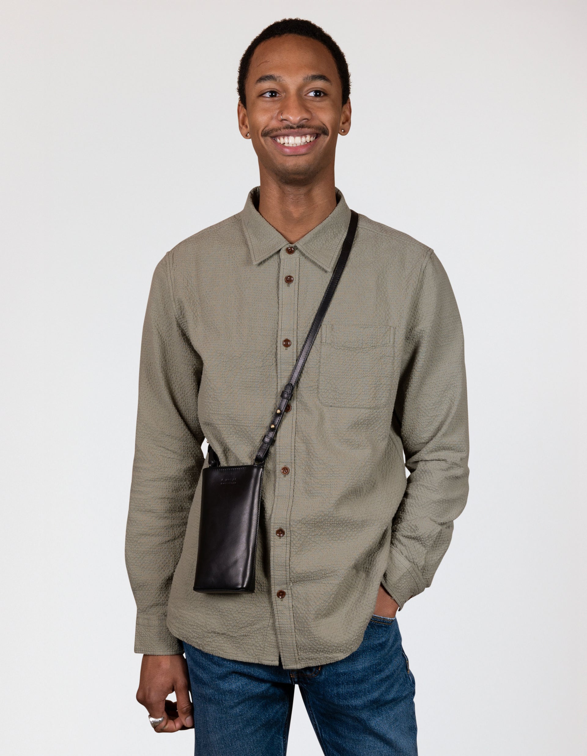 Charlie Phone Bag - Black Classic Leather