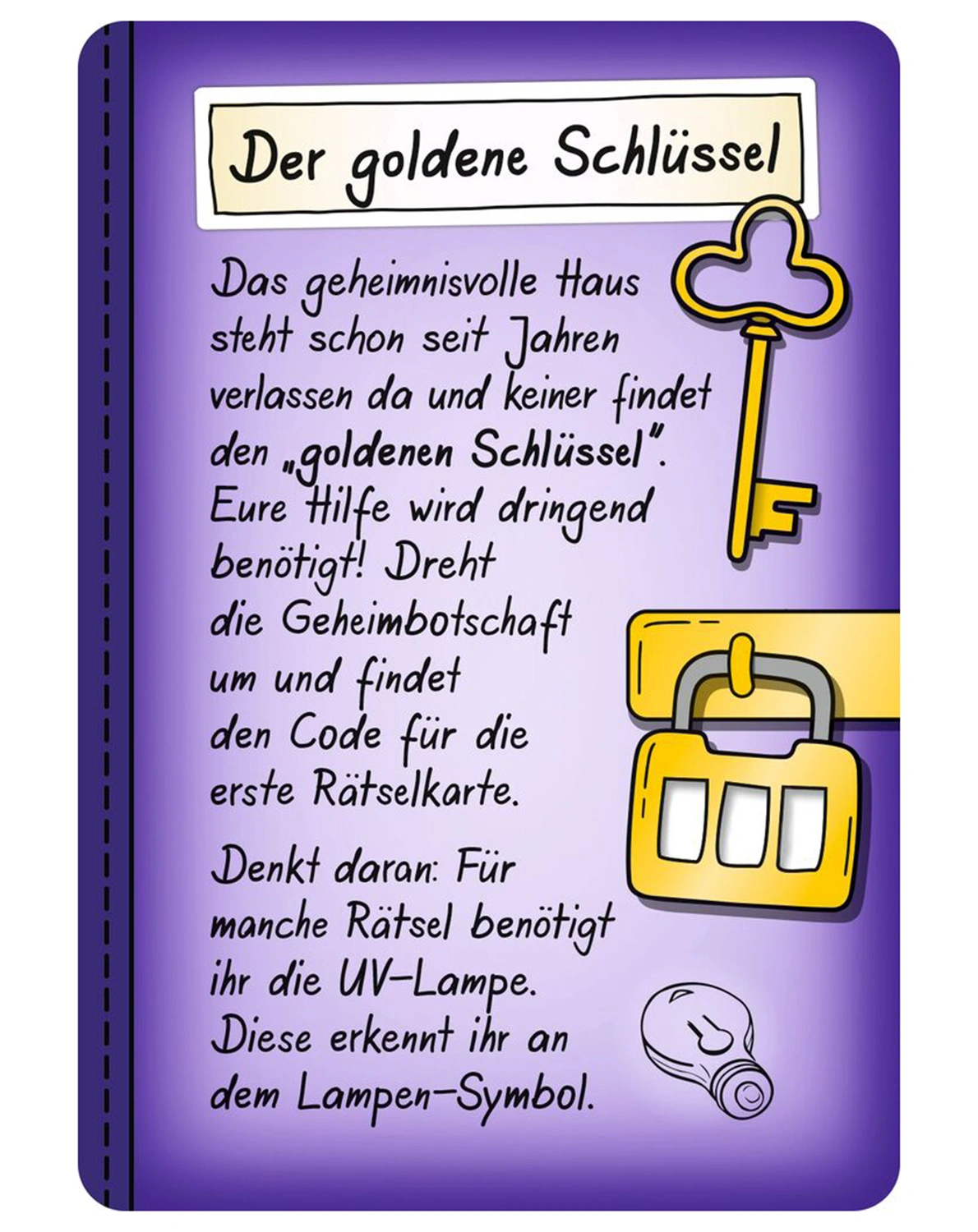 Rätselspiel DAS GEHEIMNISVOLLE HAUS mit UV-Lampe