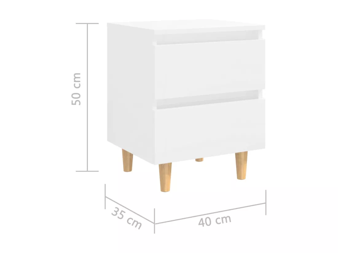 Tables de chevet pieds en pin 2 pcs blanc brillant 40x35x50 cm