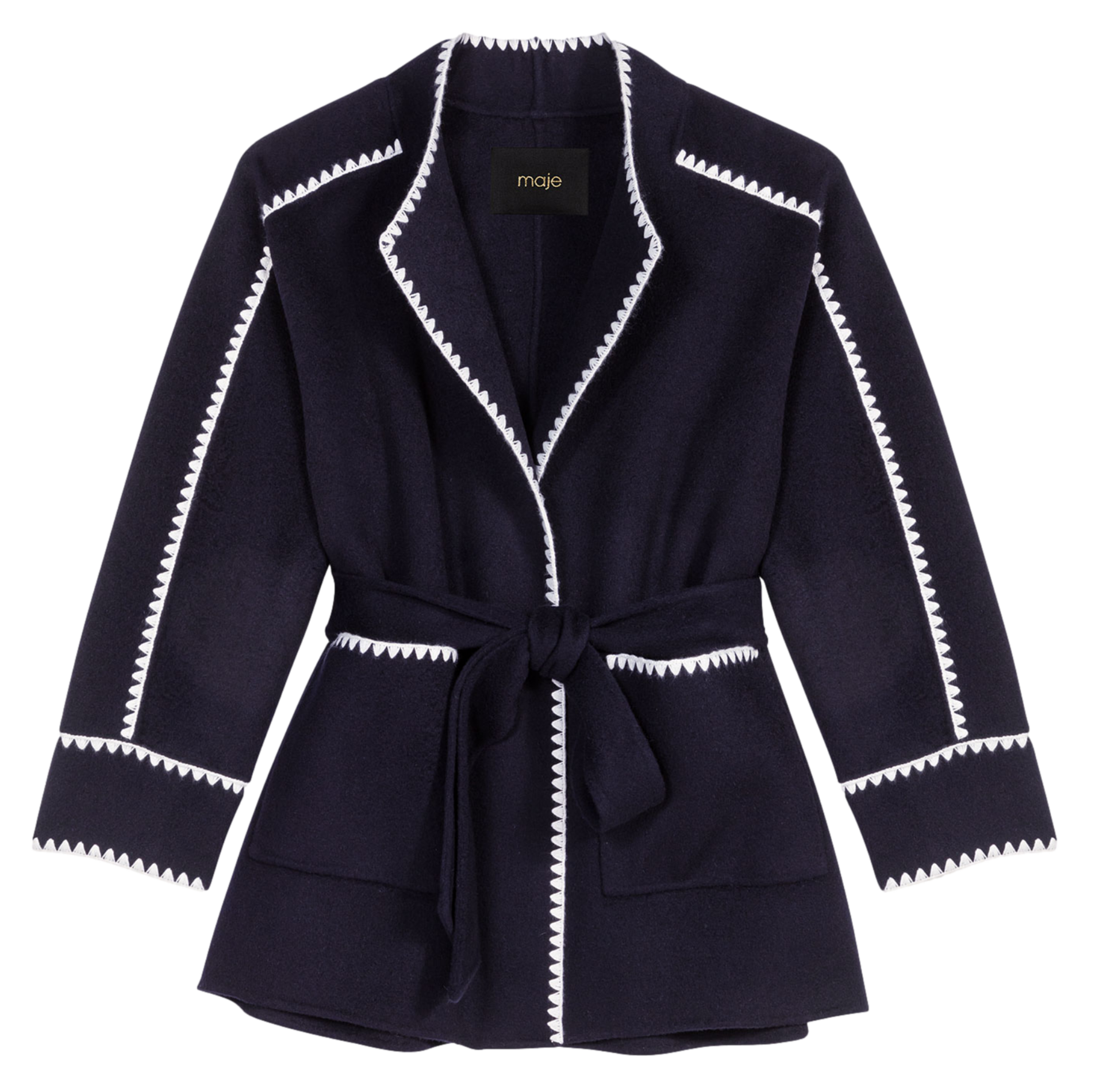 Veste col montant en laine mélangée | Bleu
