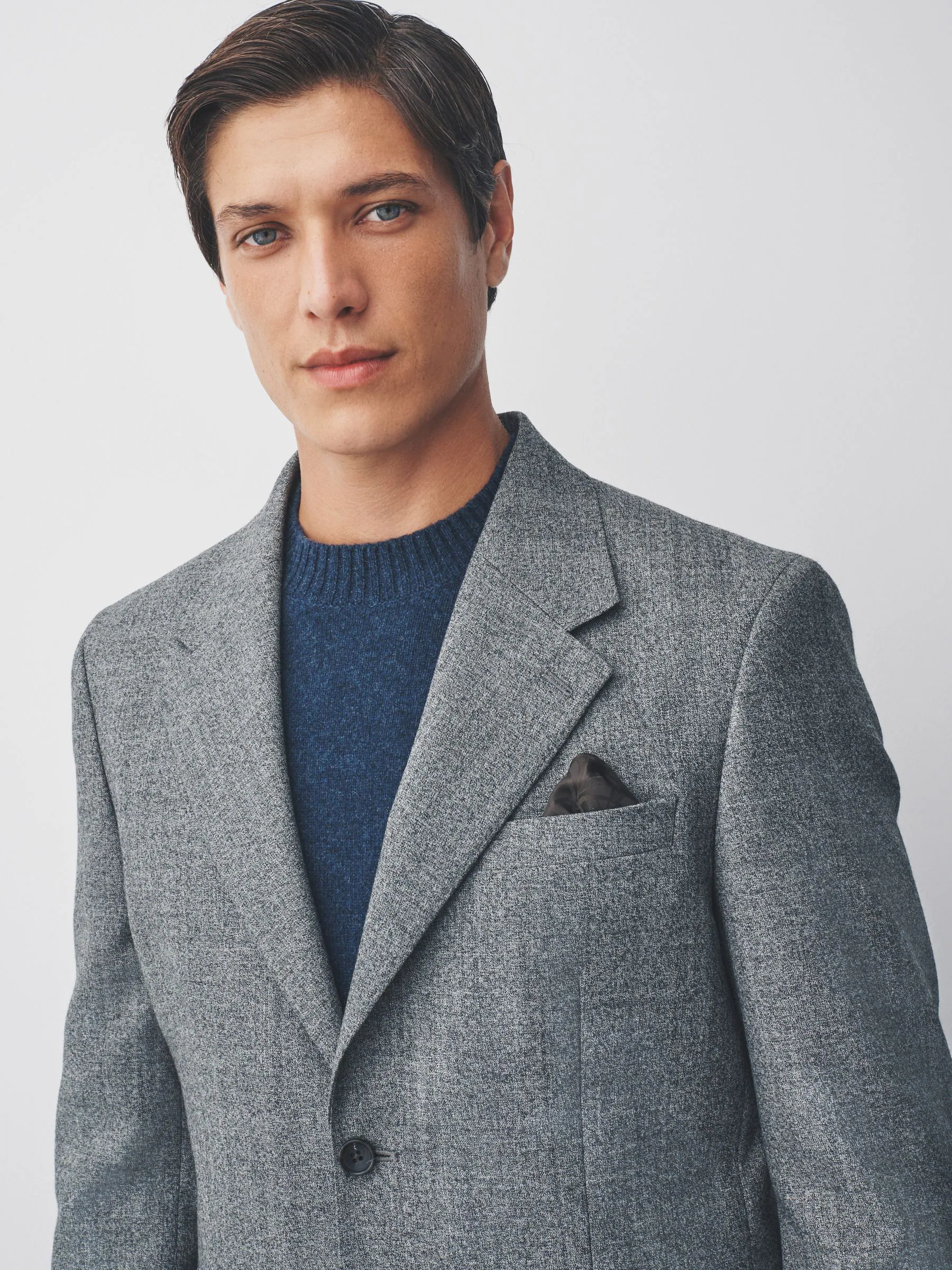 Grijs - Tailored Fit Merino Wool Blend Suit Jacket