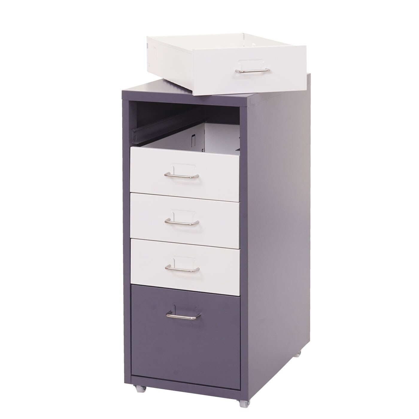 Rollcontainer Preston T851, Schubladenschrank Stahlschrank, 69x28x41cm 5 Schubladen ~ dunkelgrau weiß-dunkelgrau