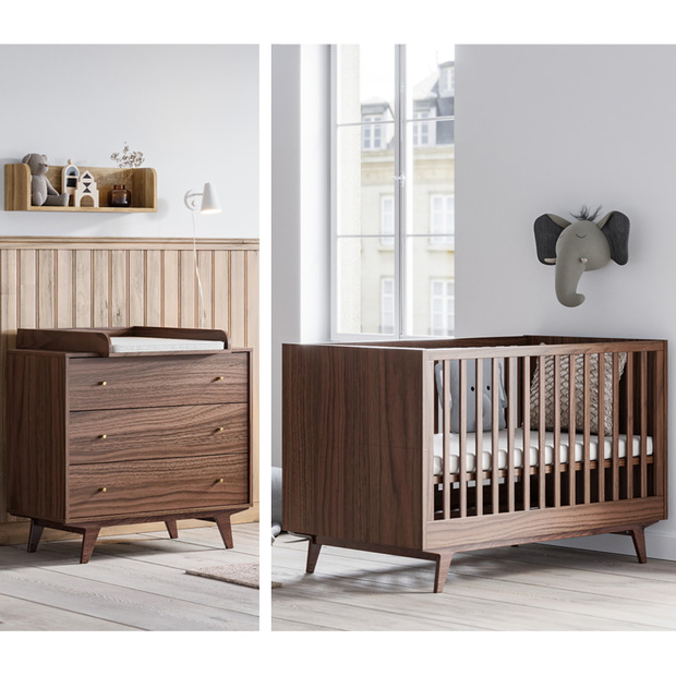 Chambre DUO Lit 70x140 Commode MID 2 Noix - VOX