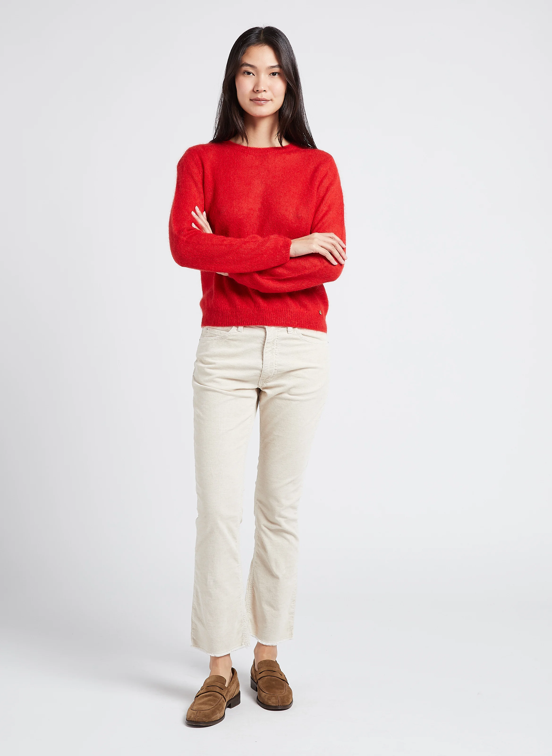 CARA - Jean bootcut cropped en coton mélangé | Blanc