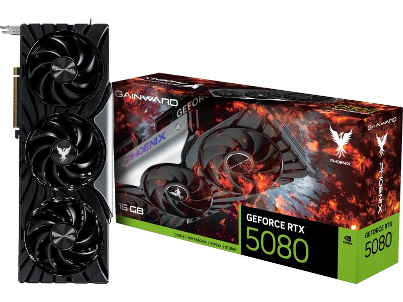 Gainward Grafikkarte GeForce RTX 5080 Phoenix V1 Gamer-Grafikkarte mit 16 GB GDDR7-Speicher, ermöglicht Auflösungen bis zu 8k