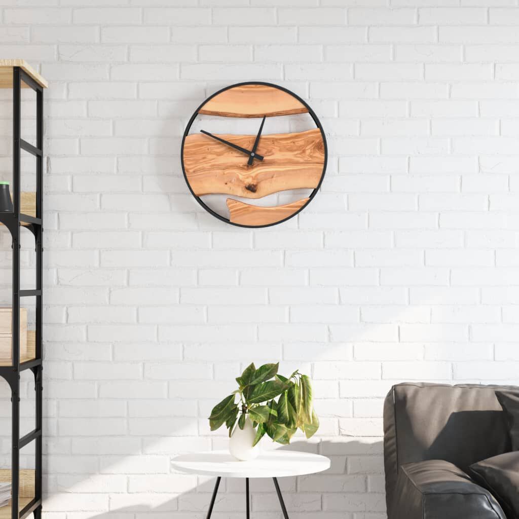 vidaXL Wandklok, bruin, Ø35 cm, ijzer en olijfhout