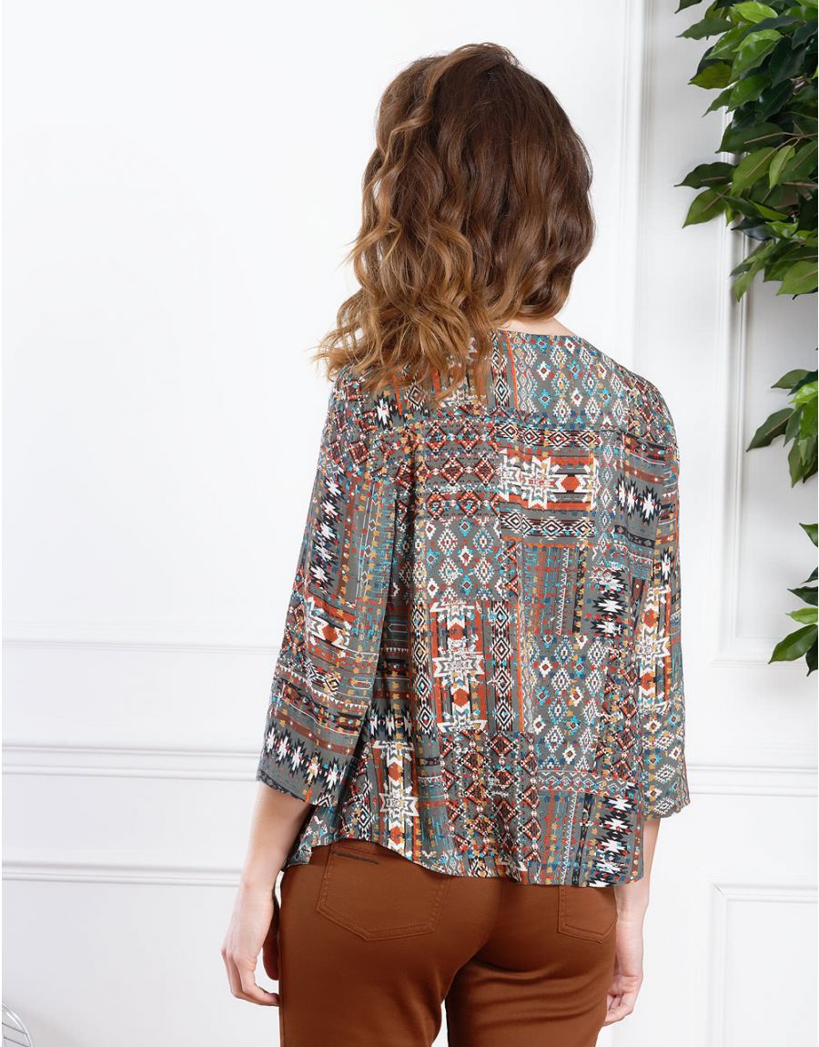 Blouse kaki ethnique
