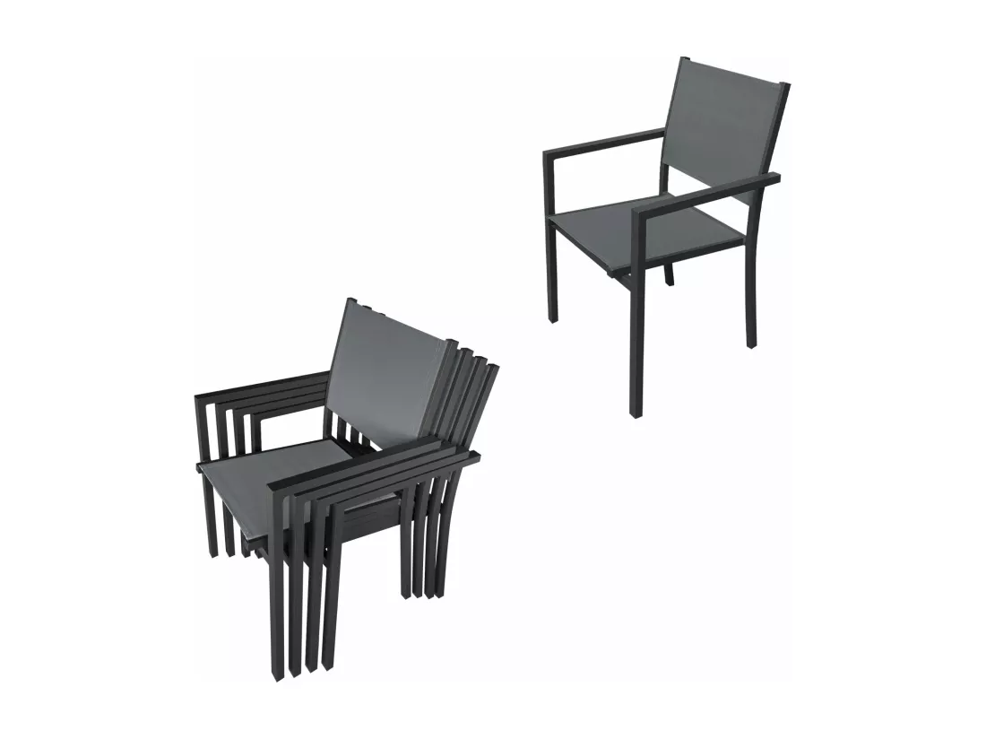 Salon de jardin FIRENZE extensible en textilène gris 8 places - aluminium anthracite - HAPPY GARDEN