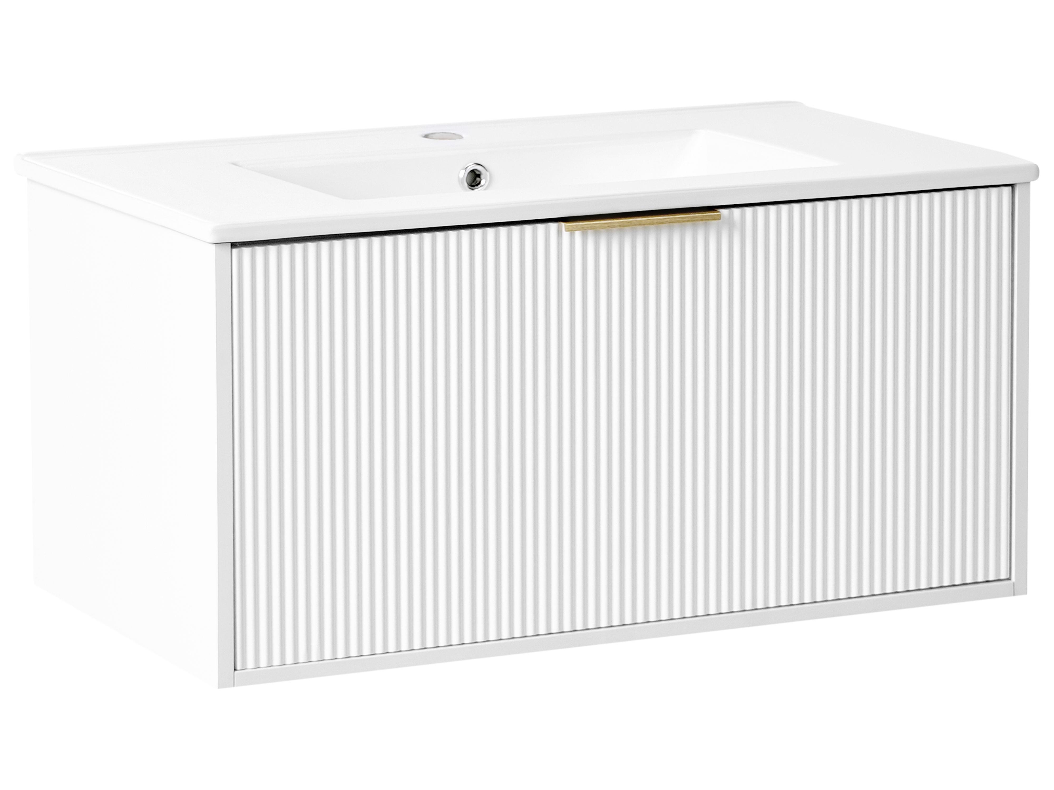 Wandgemonteerd meubel met wastafel met gouden handvat TILCARA Wit