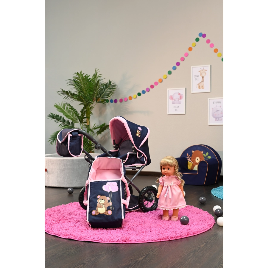 knorr toys® Puppenwagen Ruby - Navy pink bear blau