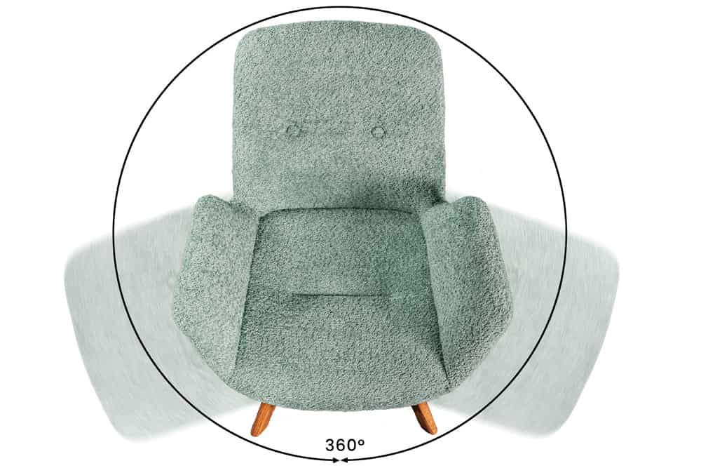 Drehbarer Design Stuhl BALTIC mint Bouclé natur Eiche Massivholz-Beine mit Armlehne
