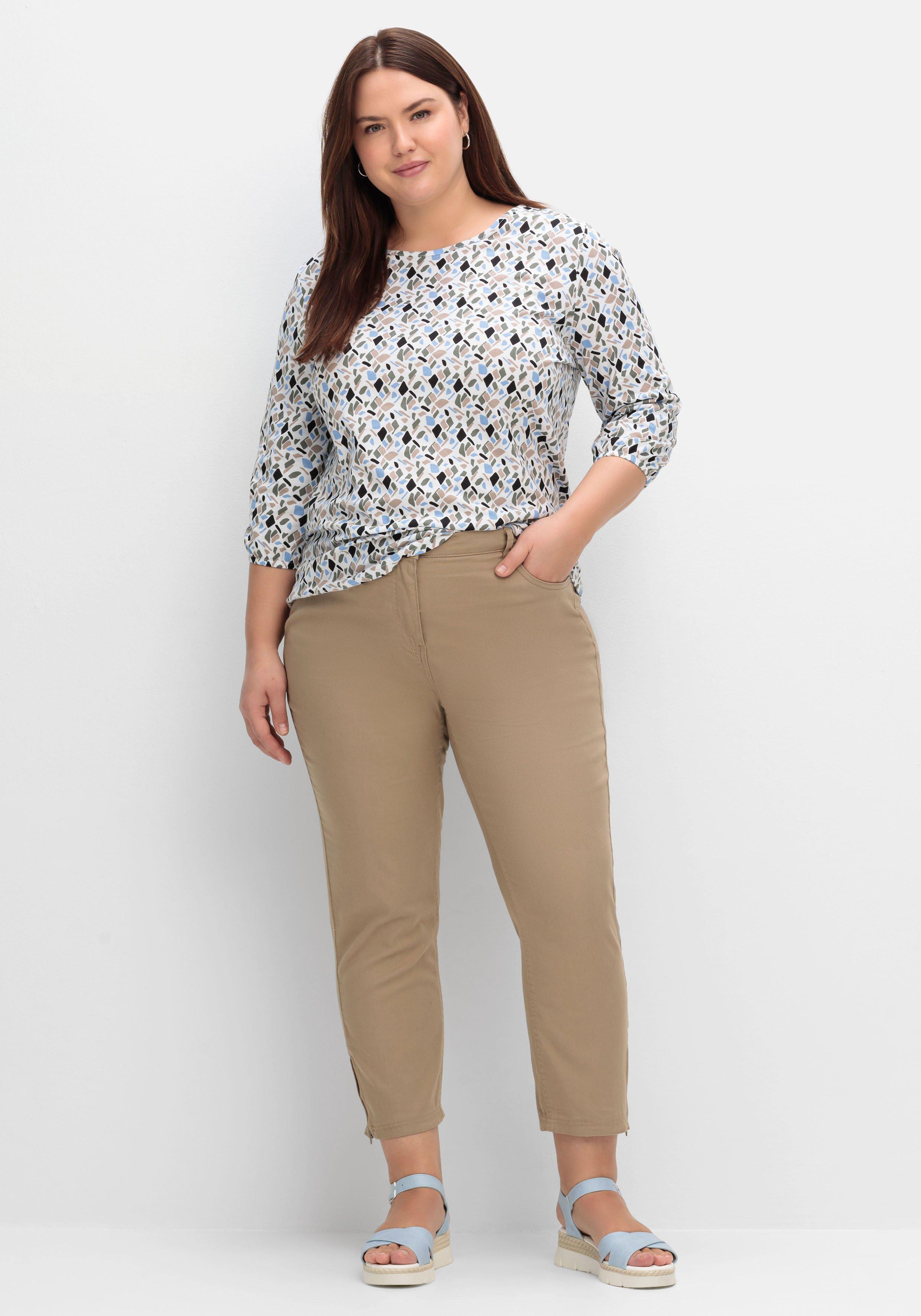 Schmale 7/8-Jeans mit Dehnbund und Zipper am Saum