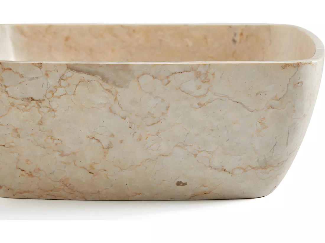 Vasque à poser / lavabo en marbre coloris beige - Longueur 40 x Hauteur 15 x Profondeur 40 cm
