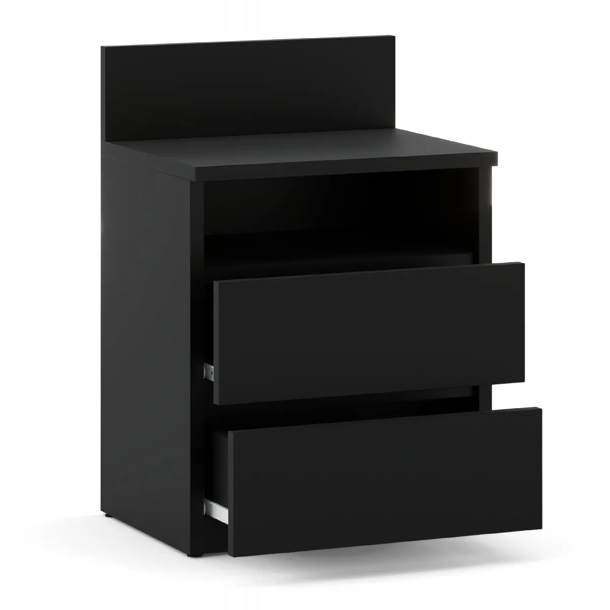 Table de Chevet Noir - 2 Tiroirs - 40 cm