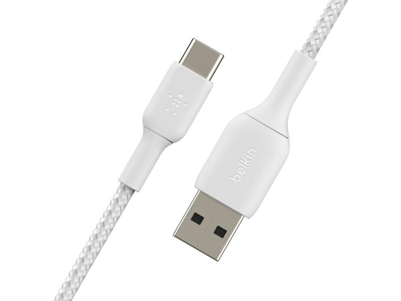 Belkin USB-Ladekabel Braided Boost Charge USB A - USB C 2 m Verbindungskabel mit geflochtener Nylonummantelung von USB-A zu USB-C