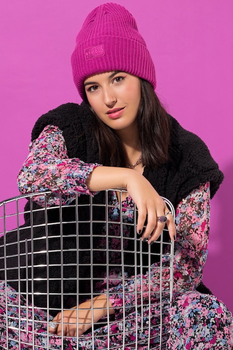 Beanie, Mütze, Rippstrick, Patch, Unisex