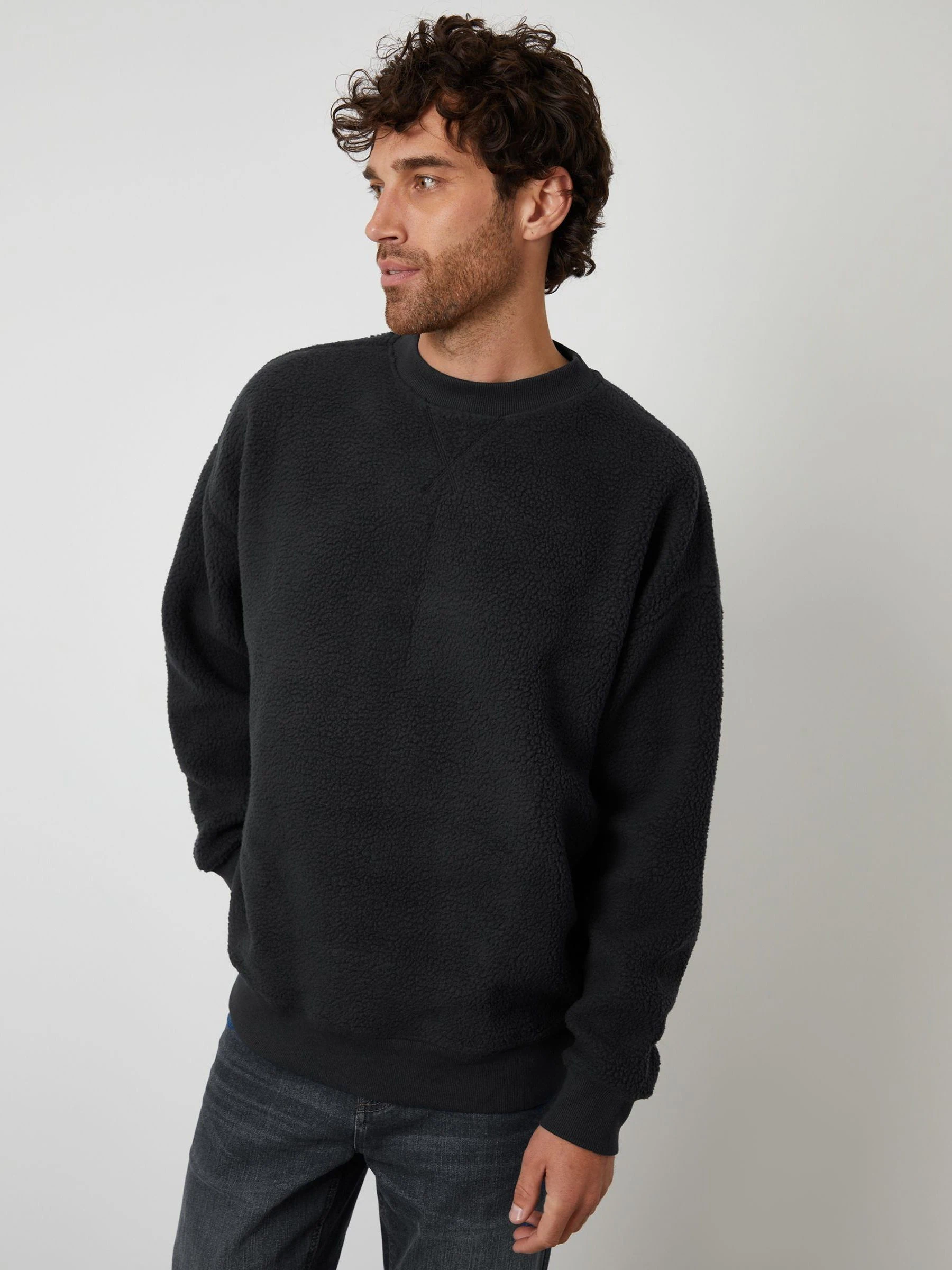 Zwart - Ronde hals - Threadbare Relaxed Fit Borg Sweatshirt