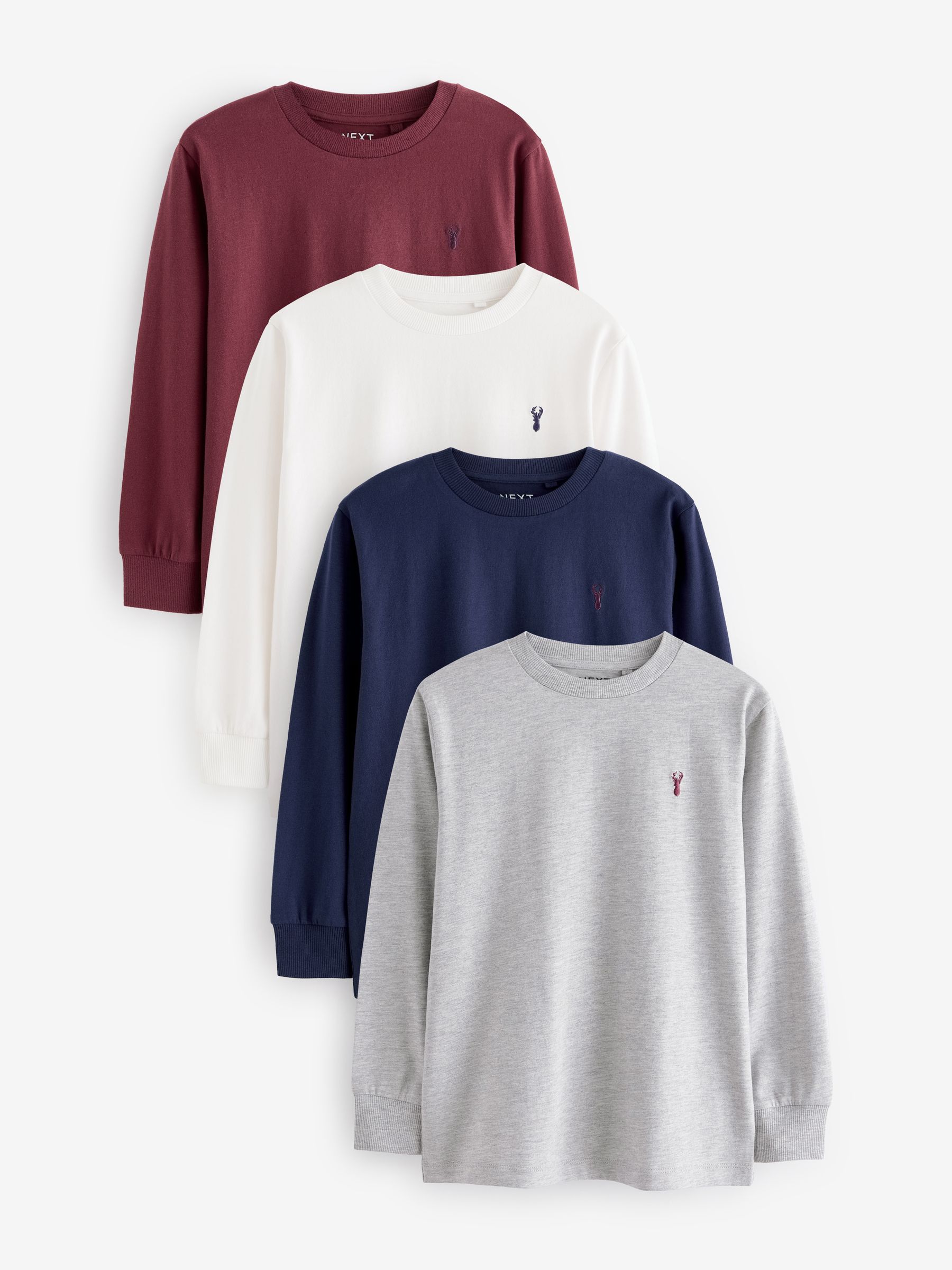 Bessenrood/grijs/wit/blauw - Verpakking van 4 zachte T-shirts met lange mouwen (3-16jr)