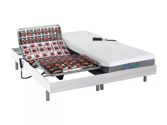 Lit électrique de relaxation tout plots + matelas mémoire de forme - 2 x 70 x 190 cm - Blanc - HESIODE III de YSMÉE