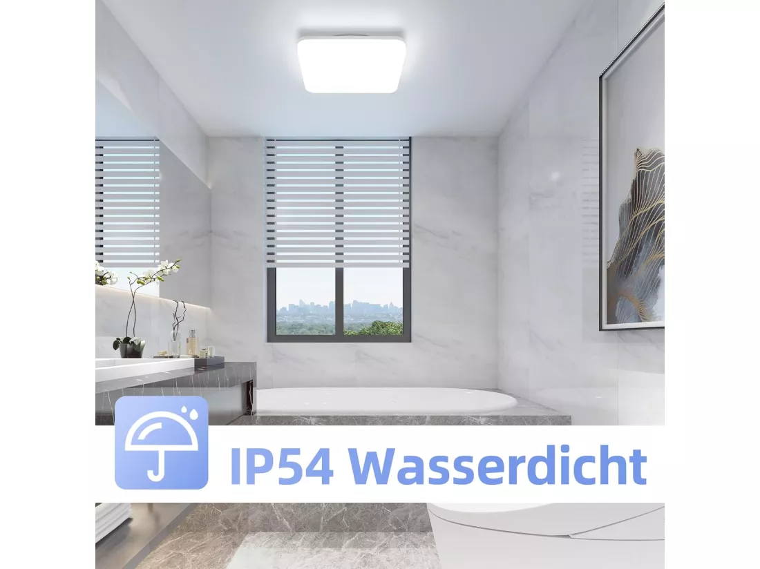 NETTLIFE plafonnier LED 22CM lampe de salle de bain carré IP54 18W blanc 5000K