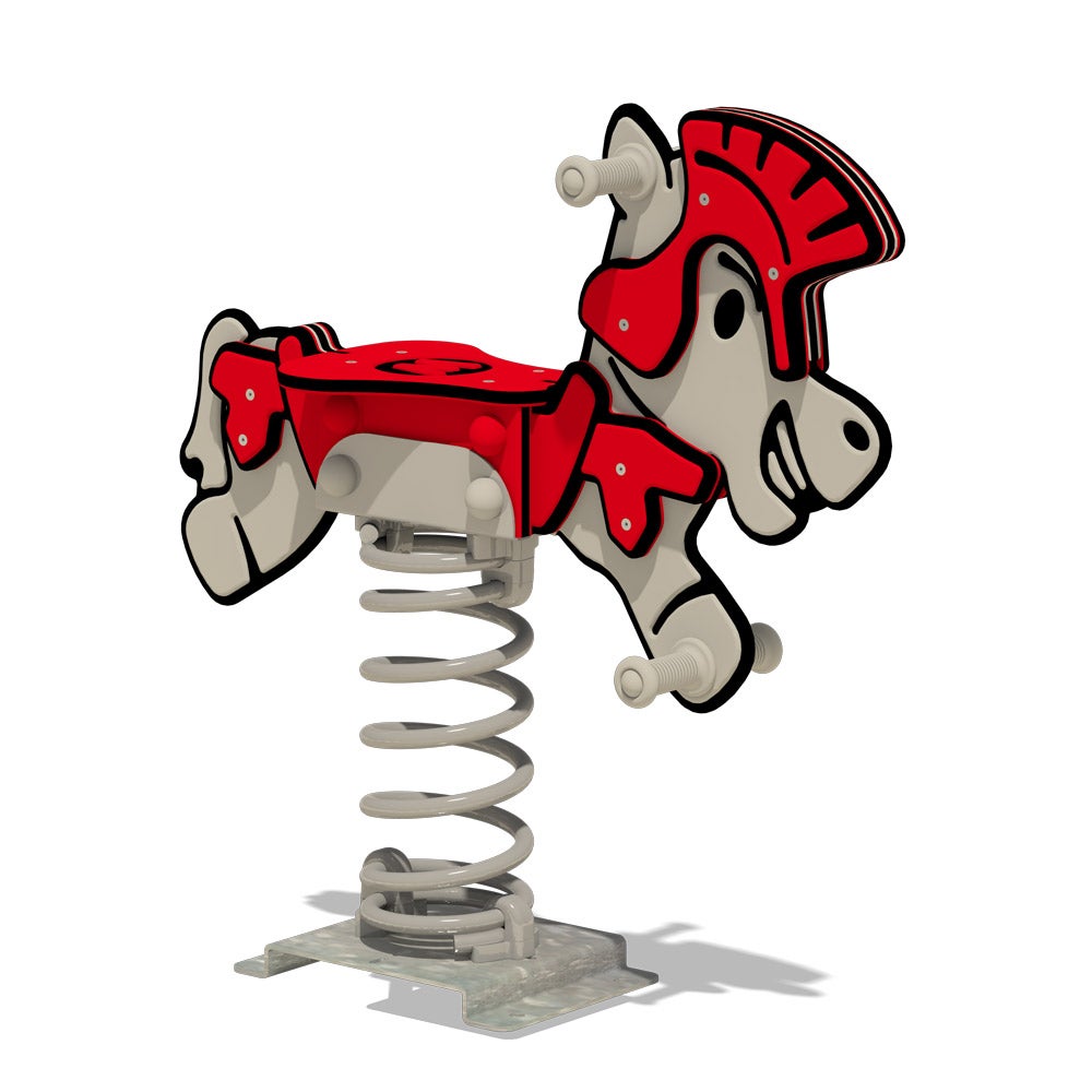 WICKEY Spring Rocker PRO Horse Rumbley - BETONANKER - Openbare springstoel volgens 1176 - voor openbare en particuliere ruimtes. Vandaalbestendig - grijs/rood
