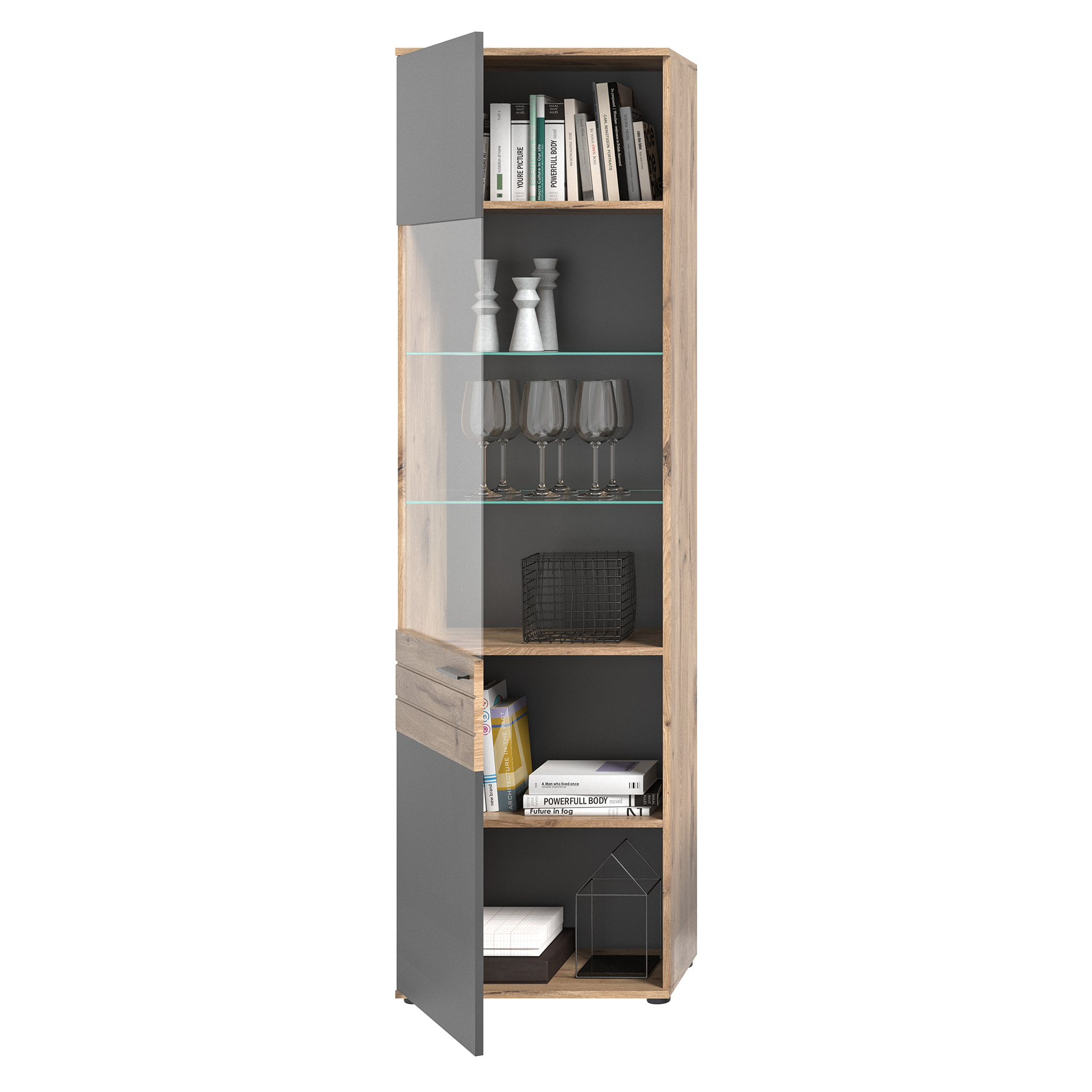 Vitrine MASON - Nox Oak - Basalt grau - 57 cm