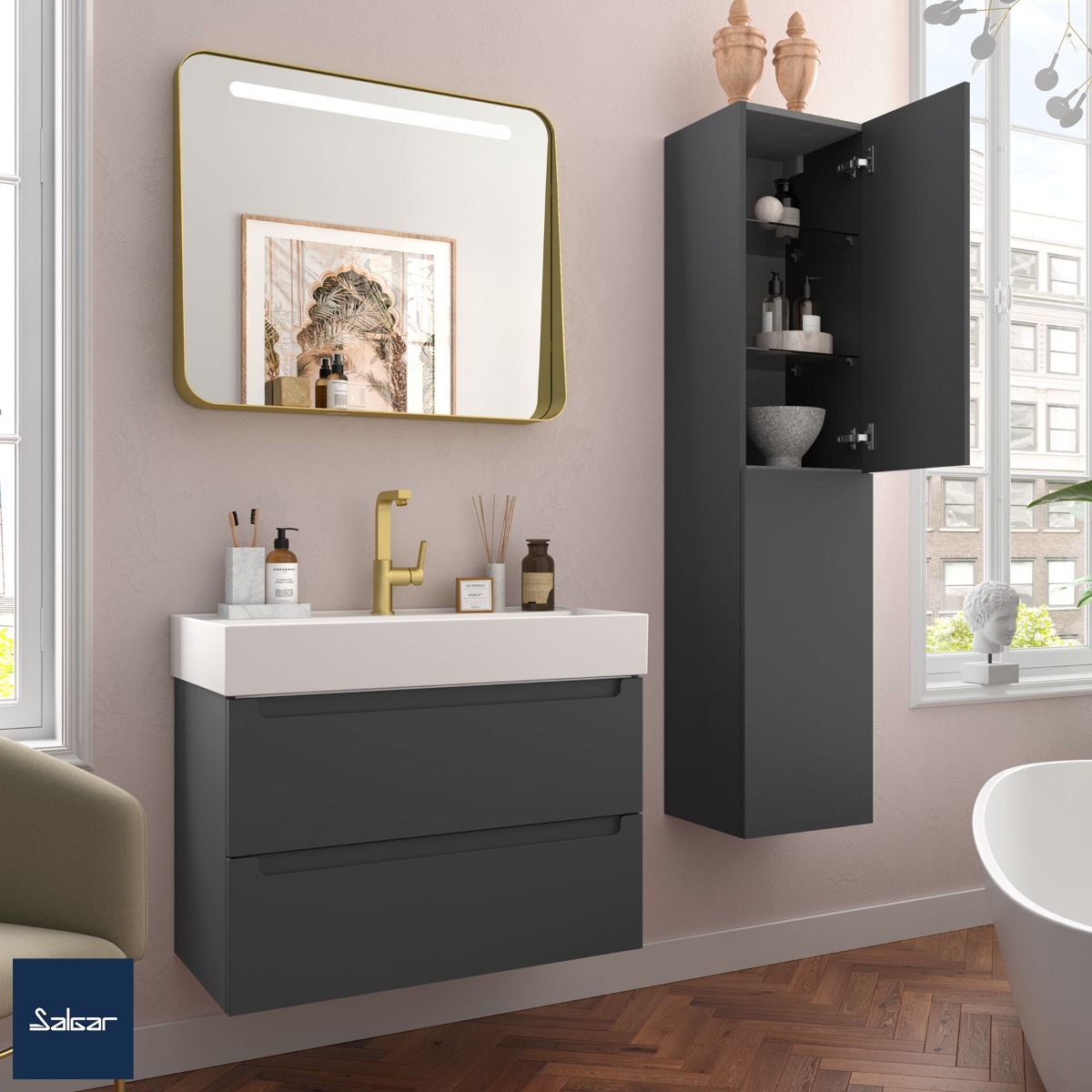 Muebles Alliance kolomkast 2 deuren 35x35x160cm mat antraciet