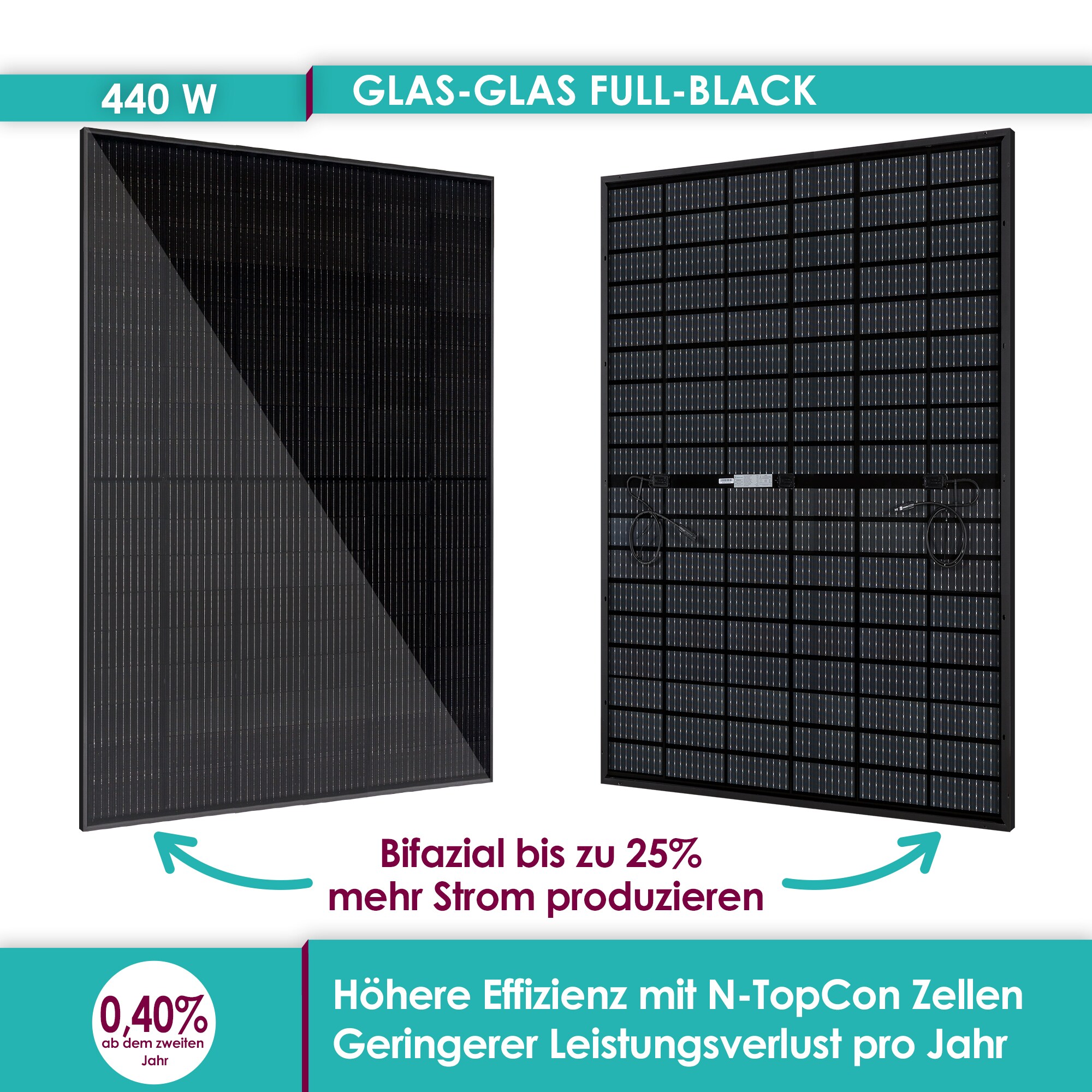 VALE Balkonkraftwerk MiniPV 1600-HM16-V, 1760Wp (Full Black, Bifazial), steckerfertig, VDE konform