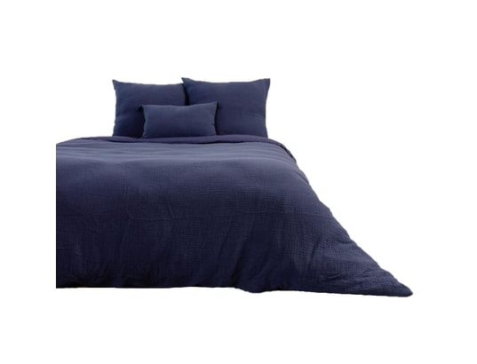 COTE DECO - Ensemble couette + 2 oreillers Parure de lit - double gaze de coton - 240 x 260 cm - marine