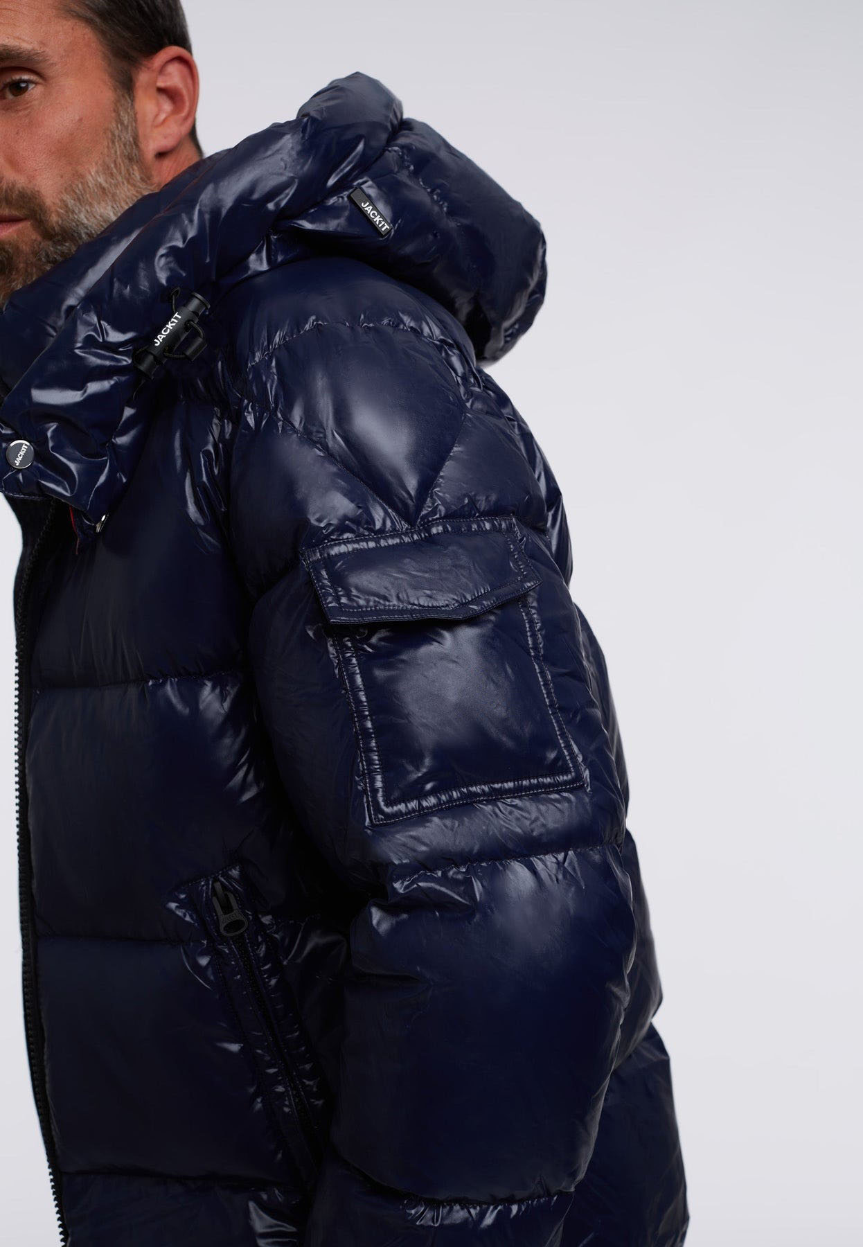 EZ Puffer Hooded Jacket Herre Ink Blue/Hyper Red