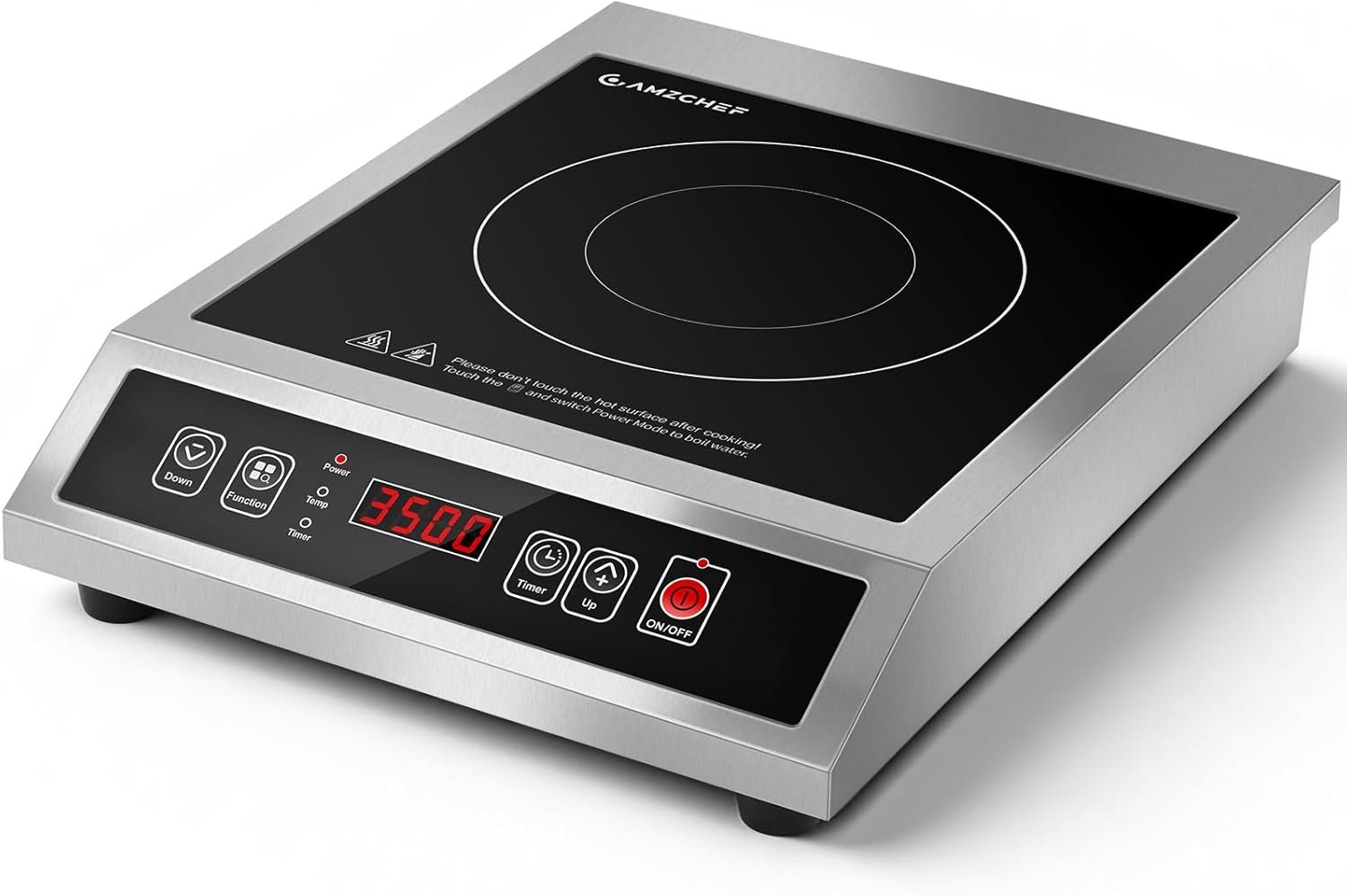 AMZCHEF Gewerbliches Induktionskochfeld 3500W, Tragbares Induktionskochplatte, 21 Leistungs- & 20 Temperaturstufen, Edelstahlgehäuse, 10H-Timer, Geeignet für Professionelle Catering Küche Restaurant