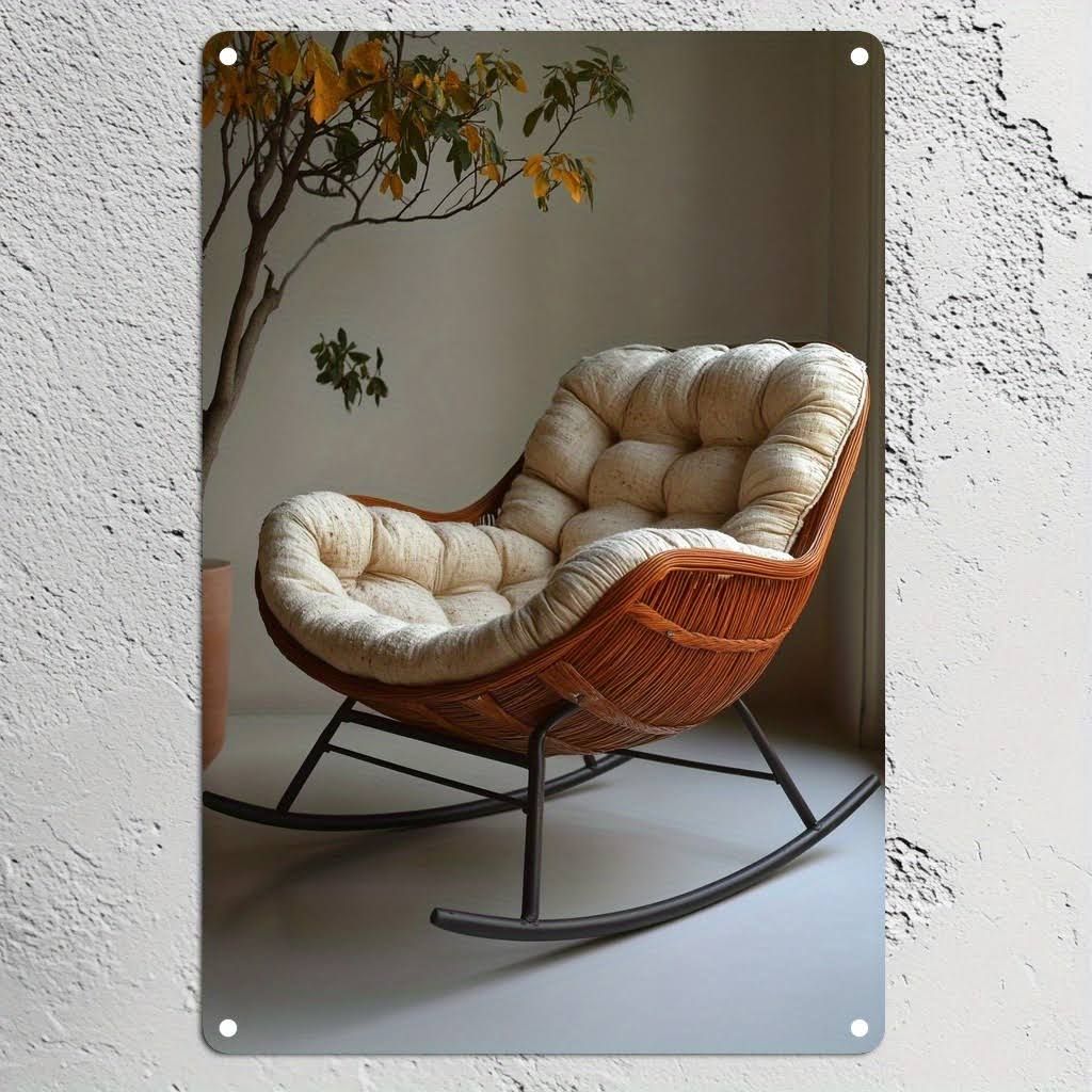 Schaukelstuhl, Schaukelstuhl Sessel, 1 Stück Vintage-Inspiriertes Aluminium-Wandkunstwerk, Möbel Für Zuhause, Klassischer Rattan-Rockingsessel mit