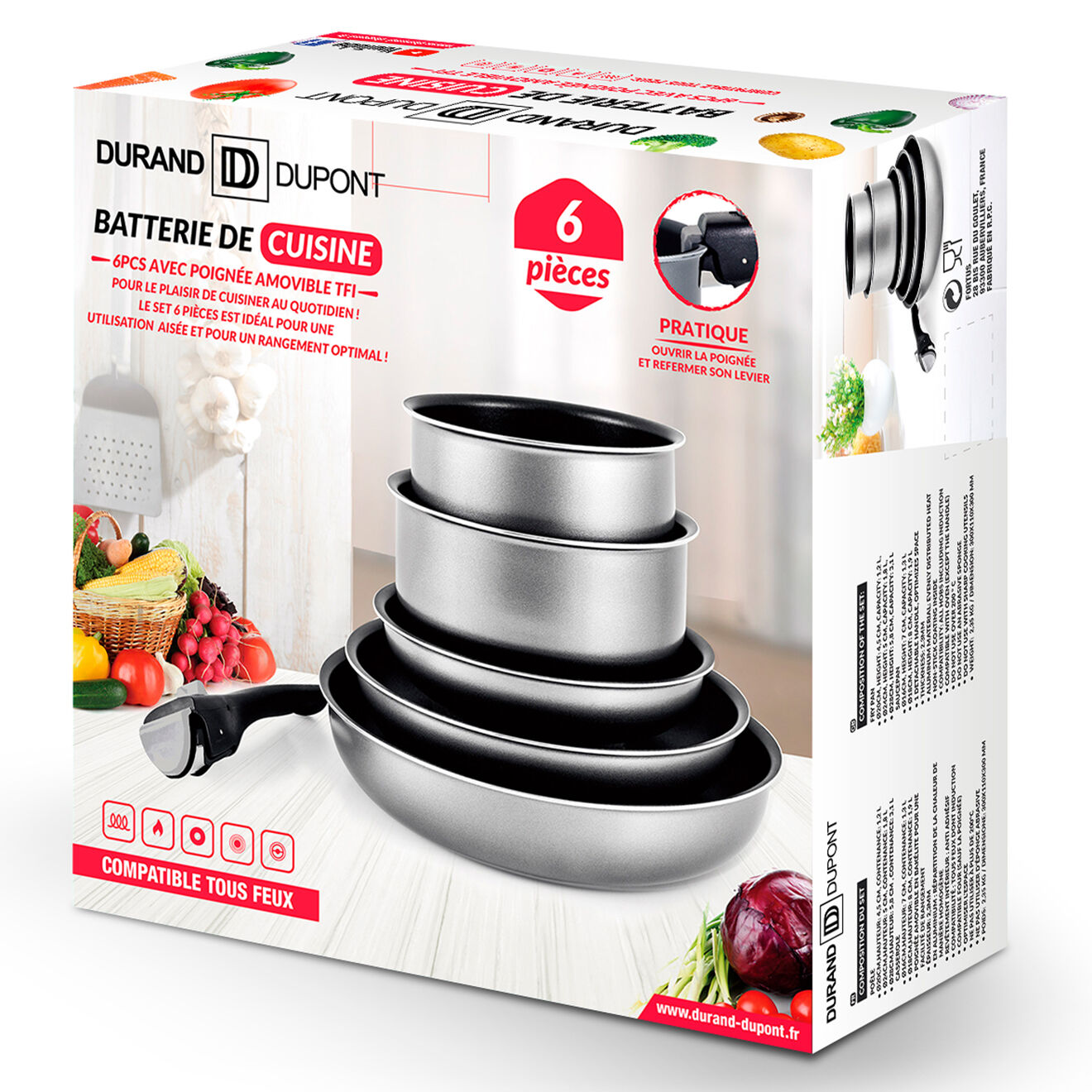 Durand Dupont Batterie de cuisine grise - 6 pièces