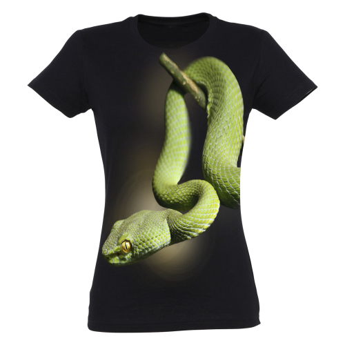Camiseta feminina Mamba, verde e preta.