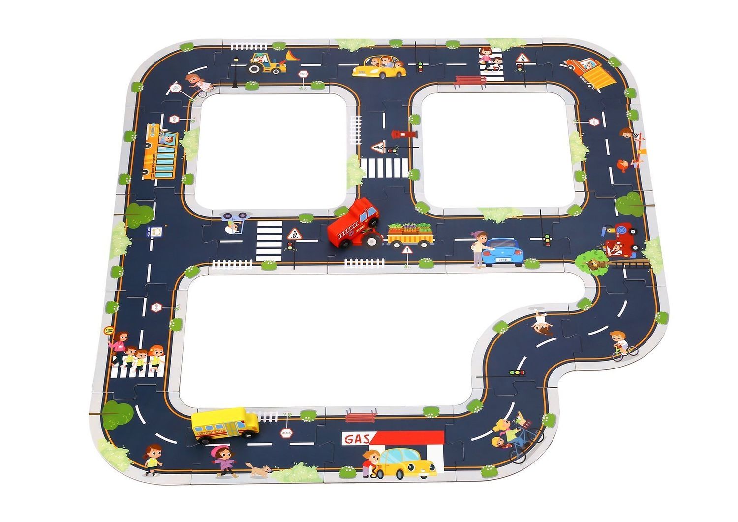 Tooky Toy Spielzeug Autobahn TH103, 21-teilig, Straßenpuzzle, 1 Auto, ab 3 Jahre dunkelgrau