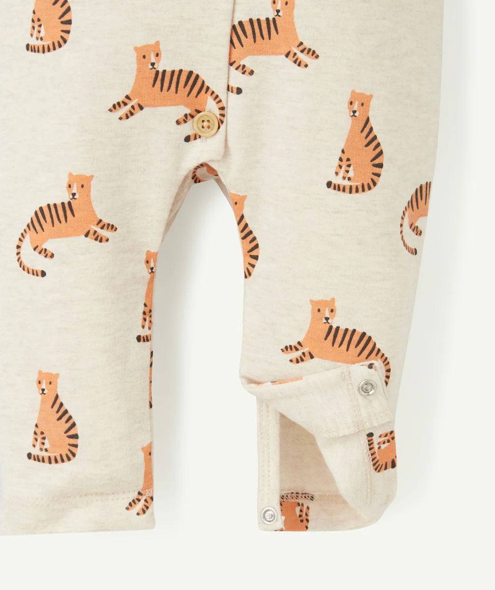 DORS BIEN SANS PIEDS EN COTON BIO BEIGE AVEC IMPRIMÉ TIGRE