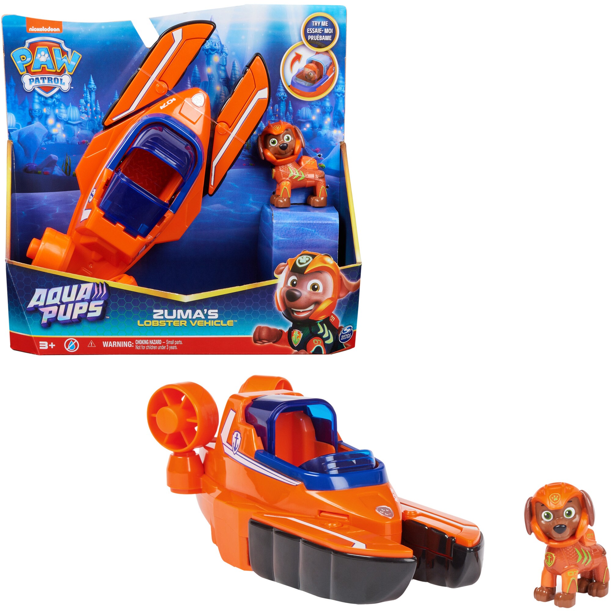 Spin Master Spielfahrzeug Paw Patrol Aqua Pups - Basis Fahrzeug im Hummer-Design mit Zuma-Welpenfigur