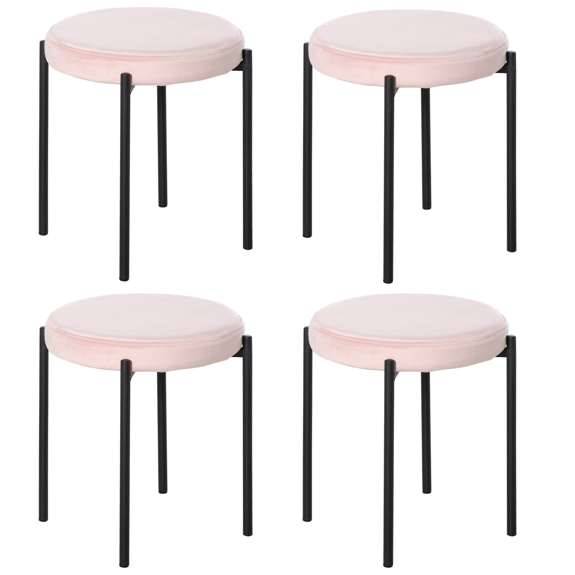 HOMCOM Hocker 4-teiliges Set mit Samtüberzug 41,5 x 41,5 x 46 cm (LxBxH)