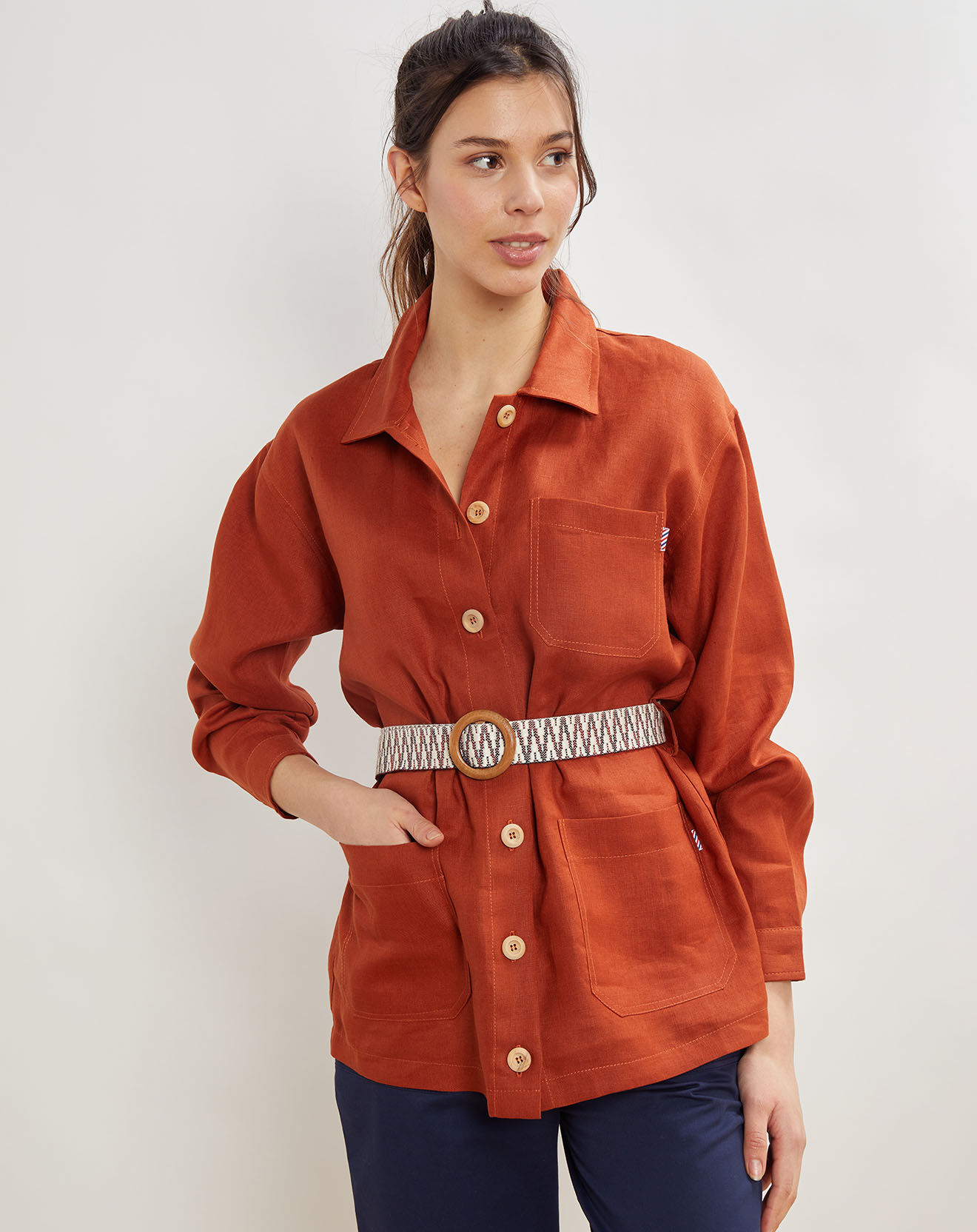 La Petite Francaise Veste 100% Lin Vera acajou