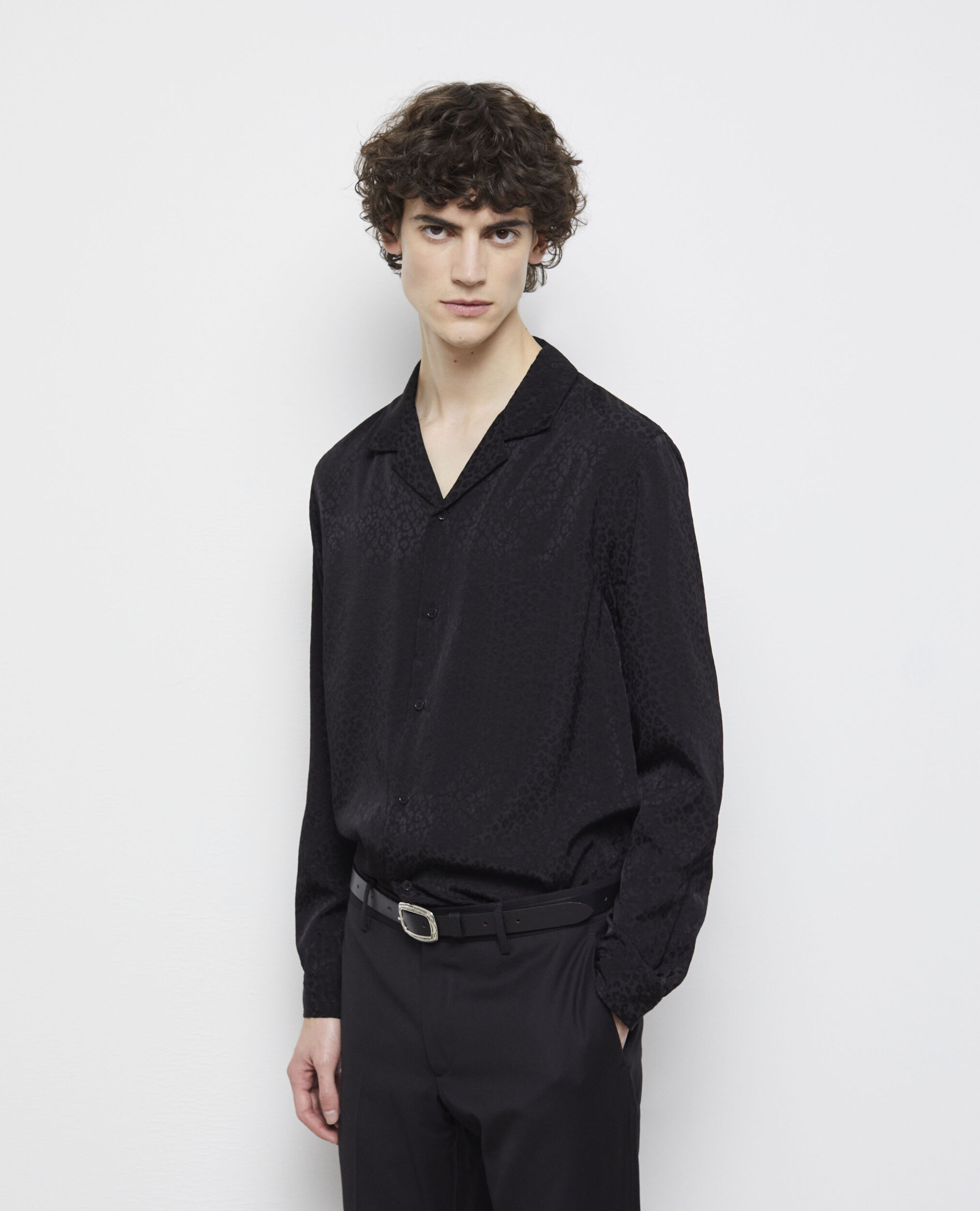 Chemise col hawaïen léopard noire