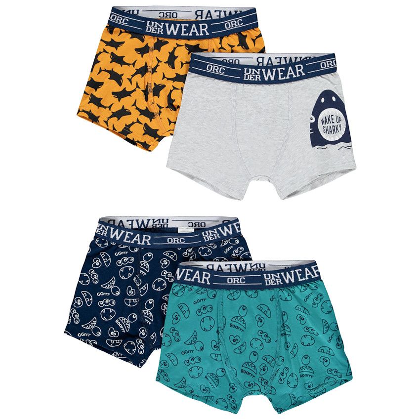 Lot de 4 boxers en coton à imprimé - Bleu marine