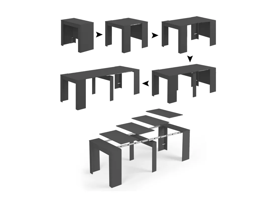 Table console à rallonge Diluna, Table à manger extensible, Table avec rallonges polyvalentes extensible jusqu'à 10 places, 51/237x90h78 cm, Anthracite